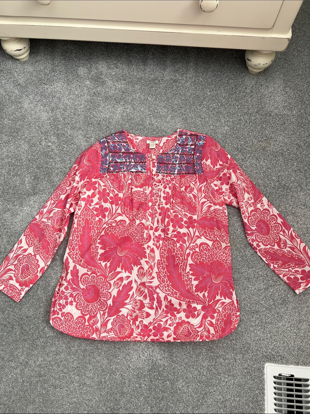 J. Crew Pink Floral Embroidered Yoke Tunic